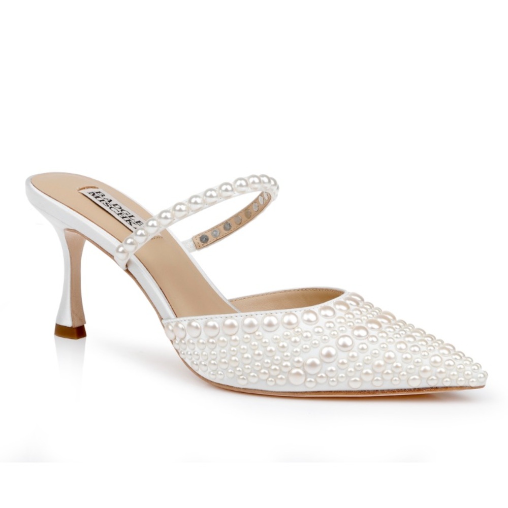 Badgley Mischka Pearl-Embellished Duchess Heels